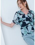 Tom Tailor Bluza de sifon cu maneci fluture - Alb/Negru/Verde pal