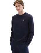Tom Tailor Bluza de trening cu decolteu la baza gatului si detalii brodate - Bleumarin