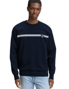 Tom Tailor Bluza de trening cu decolteu la baza gatului si imprimeu grafic - Alb/Bleumarin