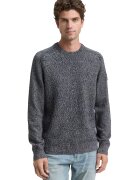 Tom Tailor Pulover cu maneci raglan si decolteu la baza gatului - Gri inchis melange/Bleumarin