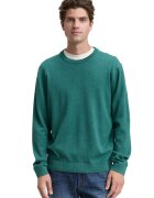 Tom Tailor Pulover din bumbac cu decolteu la baza gatului - Verde aquamarin
