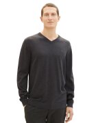 Tom Tailor Pulover tricotat fin cu decolteu in V - Negru melange