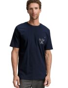Tom Tailor Tricou cu decolteu la baza gatului si buzunar pe piept - Albastru