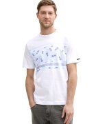 Tom Tailor Tricou cu decolteu la baza gatului si imprimeu - Alb/Albastru deschis