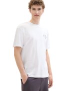 Tom Tailor Tricou cu decolteu la baza gatului si imprimeu tropical pe spate - Alb/Turcoaz