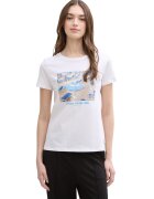Tom Tailor Tricou de bumbac cu imprimeu foto - Alb/Albastru deschis