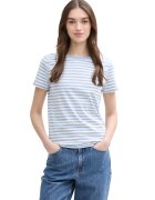Tom Tailor Tricou de bumbac cu model in dungi - Alb/Albastru