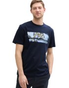Tom Tailor Tricou de bumbac cu palmier - Albastru deschis/Bleumarin
