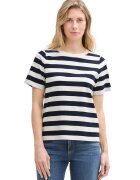 Tom Tailor Tricou din amestec de bumbac organic cu model in dungi - Alb/Bleumarin