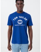 Tom Tailor Tricou din bumbac cu imprimeu logo - Alb/Albastru inchis