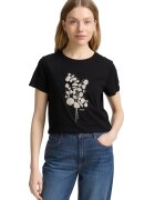 Tom Tailor Tricou regular fit din bumbac cu imprimeu - Negru/Bej deschis