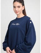 Tommy Hilfiger Bluza de trening cu croiala lejera si detalii nasturi pe un umar - Bleumarin