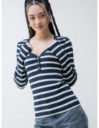 Tommy Hilfiger Bluza slim fit cu decolteu in V - Alb/Bleumarin