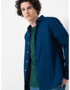 Tommy Hilfiger Camasa din bumbac cu model uni - Albastru indigo