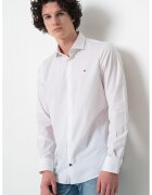 Tommy Hilfiger Camasa uni de bumbac cu maneci lungi - Alb