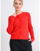 Tommy Hilfiger Cardigan din bumbac organic cu design torsade si nasturi - Rosu