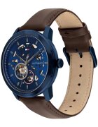Tommy Hilfiger Ceas Henry Open Heart Automatic - mecanism Seagull TY2836 - albastru navy - curea din piele maro - rezistent la apa 50m