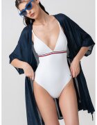 Tommy Hilfiger Costum de baie intreg cu decolteu in V - Rosu/Negru stins/Alb murdar