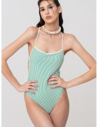 Tommy Hilfiger Costum de baie intreg in dungi - Alb/Verde