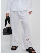 Tommy Hilfiger Pantaloni din amestec de in cu broderie - Alb