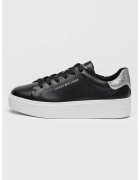Tommy Hilfiger Pantofi sport flatform de piele cu logo - Negru/Argintiu