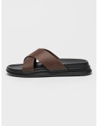 Tommy Hilfiger Papuci din piele Density - Maro inchis