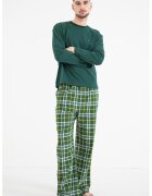 Tommy Hilfiger Pijama cu pantaloni lungi si model in carouri - Verde aquamarin