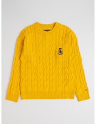 Tommy Hilfiger Pulover cu decolteu la baza gatului si broderie logo - Galben pai