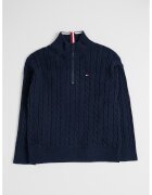Tommy Hilfiger Pulover cu fenta cu fermoar si model torsade - Bleumarin