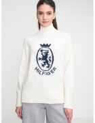 Tommy Hilfiger Pulover cu guler inalt si imprimeu - Alb murdar/Bleumarin