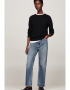 Tommy Hilfiger Pulover dama - negru - lana pura - tricot cu cablu - guler inalt
