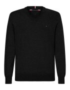 Tommy Hilfiger Pulover din amestec de bumbac organic cu decolteu in V - Negru
