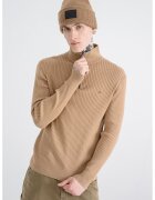 Tommy Hilfiger Pulover din amestec de bumbac organic cu striatii si fenta cu fermoar - Maro deschis