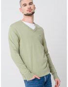 Tommy Hilfiger Pulover din amestec de bumbac organic si casmir cu decolteu in V - Verde sparanghel