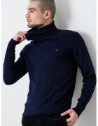 Tommy Hilfiger Pulover din amestec de bumbac organic si casmir cu guler inalt - Bleumarin