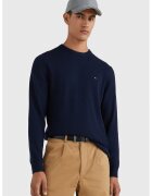 Tommy Hilfiger Pulover din amestec de casmir si bumbac organic cu decolteu la baza gatului - Bleumarin