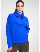 Tommy Hilfiger Pulover din lana cu fermoar scurt si model torsade - Albastru royal