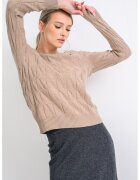 Tommy Hilfiger Pulover din lana cu guler rotund si model torsade - Maro nisip