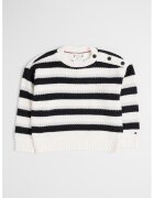 Tommy Hilfiger Pulover in dungi cu decolteu la baza gatului - Alb/Negru