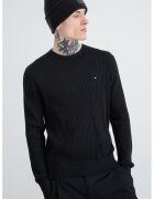 Tommy Hilfiger Pulover uni cu striatii - Negru