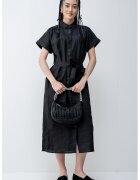 Tommy Hilfiger Rochie-camasa de in cu maneci scurte - Negru
