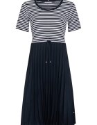 Tommy Hilfiger Rochie cu model in dungi si aspect plisat - Alb/Bleumarin