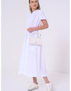 Tommy Hilfiger Rochie din amestec de bumbac organic cu snur in talie - Alb/Alb murdar