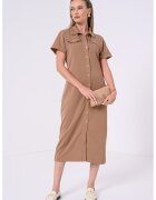 Tommy Hilfiger Rochie lunga dreapta cu nasturi - Maro deschis
