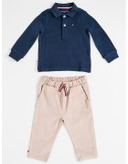 Tommy Hilfiger Set de bluza polo si pantaloni din amestec de bumbac organic - Maro camel/Bleumarin