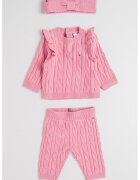 Tommy Hilfiger Set de imbracaminte cu model torsade si detaliu cu volan - 3 piese - Roz