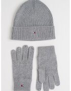 Tommy Hilfiger Set de manusi si caciula din amestec de casmir Flag - Gri cenusiu