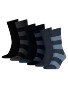 Tommy Hilfiger Set de sosete lungi cu dungi - 6 perechi - Negru/Albastru inchis