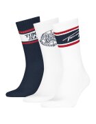 Tommy Hilfiger Set de sosete lungi unisex din amestec de bumbac - 3 perechi - Rosu/Alb optic/Bleumarin