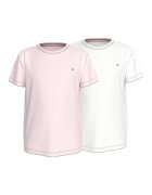 Tommy Hilfiger Set de tricouri din bumbac- 2 piese - Alb/Roz pal